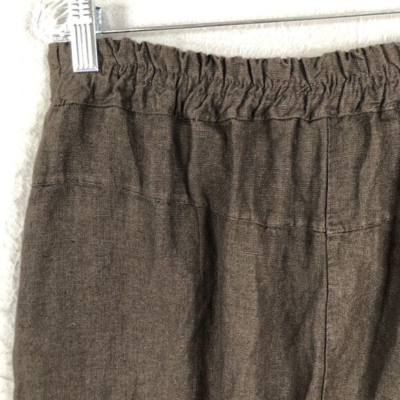 Made In Italy Pants Womens 12 Brown 100% Linen Crop Wide Leg Lagenlook Boho - Picture 13 of 16